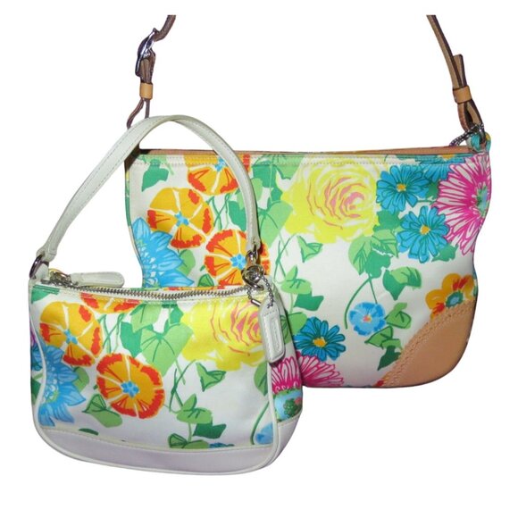 Coach 2000 Vintage Girlie Floral Twill Hobo & 2002 matching Demi Wristlet Bag - Picture 1 of 14